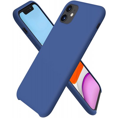 Husa iPhone 12, SIlicon Catifelat cu interior Microfibra, Albastru Marine